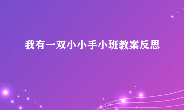 我有一双小小手小班教案反思