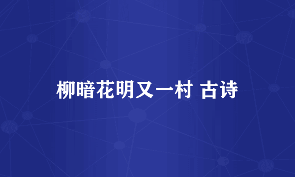 柳暗花明又一村 古诗