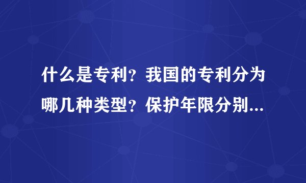 什么是专利？我国的专利分为哪几种类型？保护年限分别是多少年？