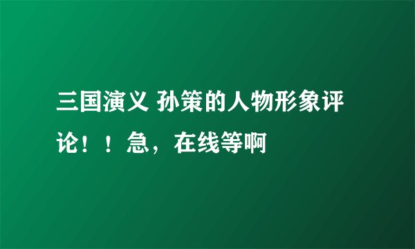 三国演义 孙策的人物形象评论！！急，在线等啊