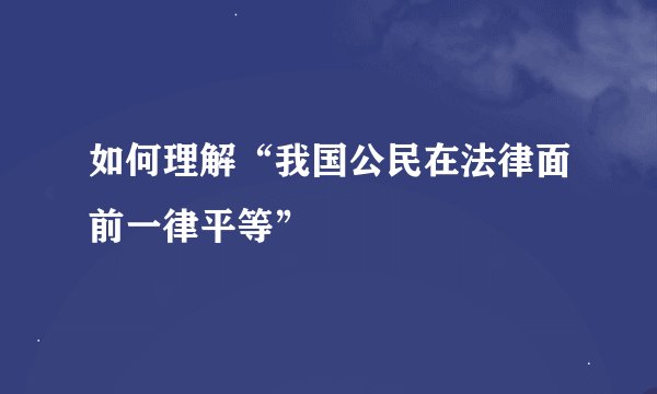 如何理解“我国公民在法律面前一律平等”