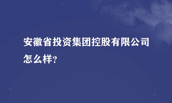 安徽省投资集团控股有限公司怎么样?