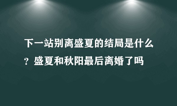 下一站别离盛夏的结局是什么？盛夏和秋阳最后离婚了吗