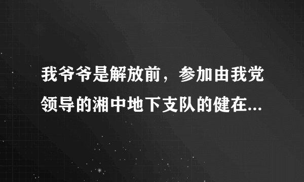我爷爷是解放前，参加由我党领导的湘中地下支队的健在老人，年逾八旬，家住农村，能否得到相应的补助？