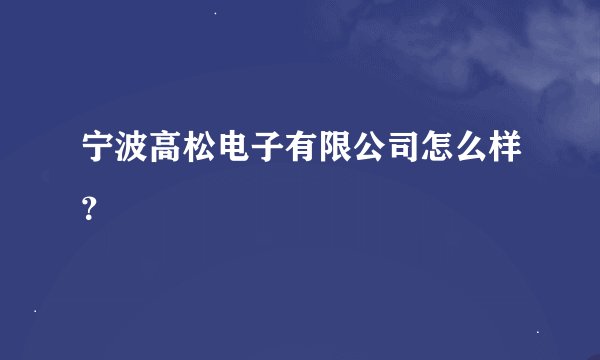 宁波高松电子有限公司怎么样？