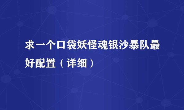 求一个口袋妖怪魂银沙暴队最好配置（详细）
