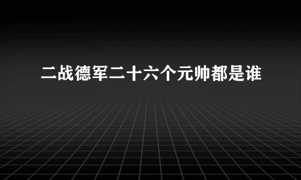 二战德军二十六个元帅都是谁
