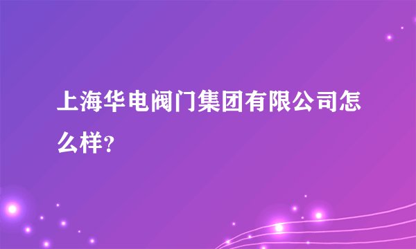 上海华电阀门集团有限公司怎么样？