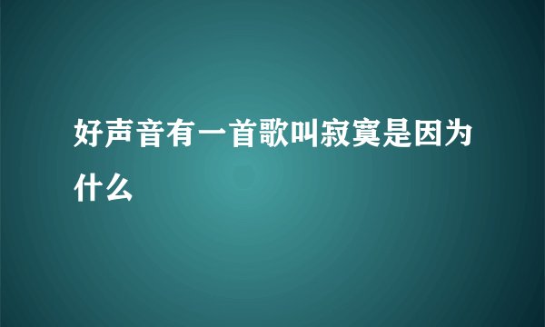 好声音有一首歌叫寂寞是因为什么