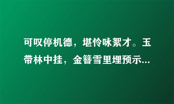 可叹停机德，堪怜咏絮才。玉带林中挂，金簪雪里埋预示了那个女子的命运