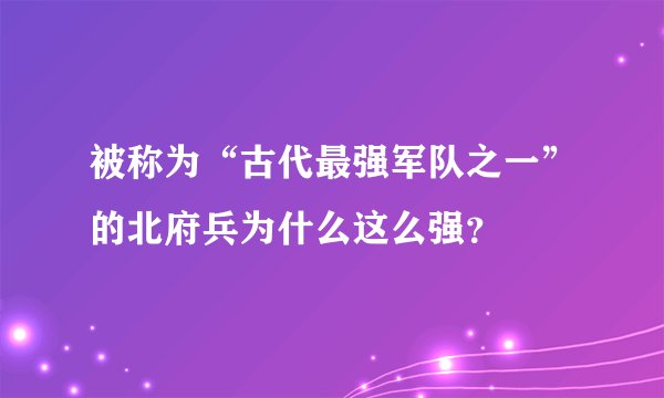 被称为“古代最强军队之一”的北府兵为什么这么强？
