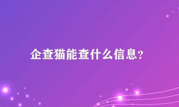 企查猫能查什么信息？