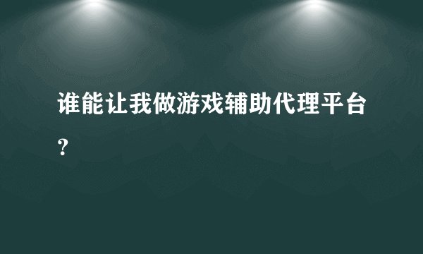 谁能让我做游戏辅助代理平台？
