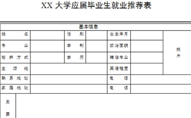 毕业生推荐表有几张