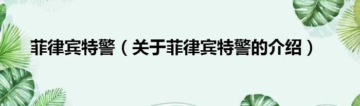 菲律宾特警（关于菲律宾特警的介绍）