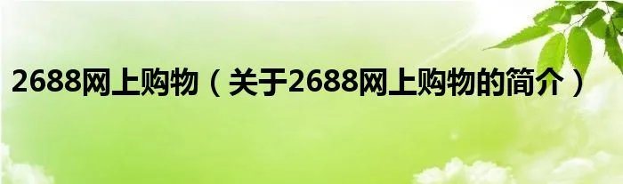 2688网上购物（关于2688网上购物的简介）