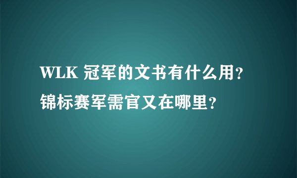 WLK 冠军的文书有什么用？锦标赛军需官又在哪里？