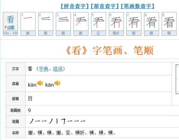 看的笔顺笔画顺序