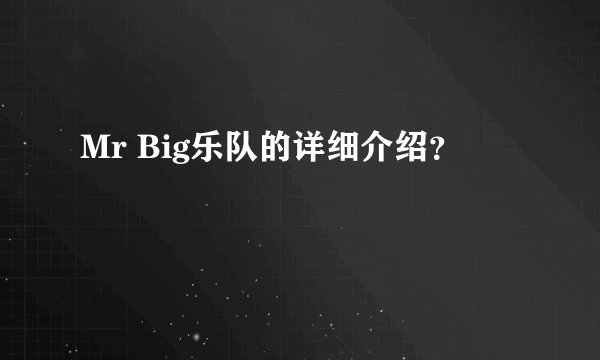 Mr Big乐队的详细介绍？