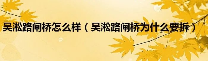 吴淞路闸桥怎么样（吴淞路闸桥为什么要拆）