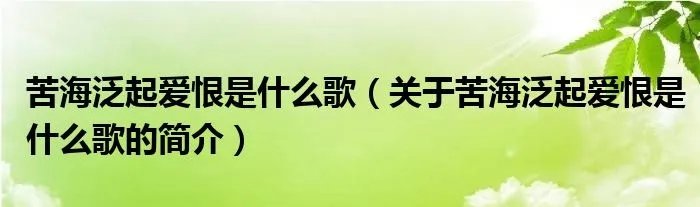 苦海泛起爱恨是什么歌（关于苦海泛起爱恨是什么歌的简介）