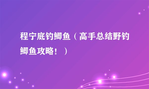 程宁底钓鲫鱼（高手总结野钓鲫鱼攻略！）