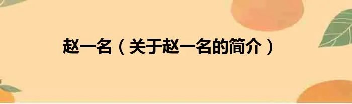 赵一名（关于赵一名的简介）