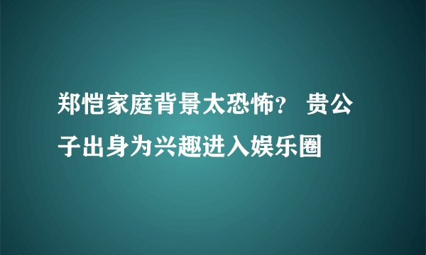 郑恺家庭背景太恐怖？ 贵公子出身为兴趣进入娱乐圈