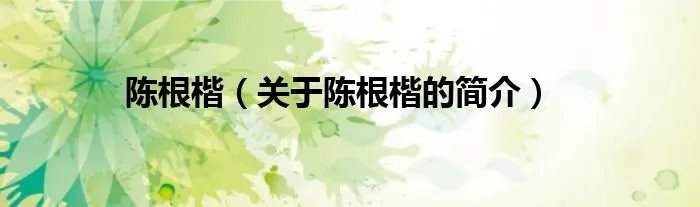 陈根楷（关于陈根楷的简介）