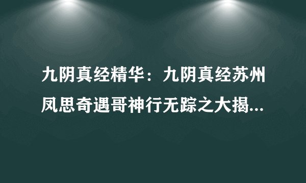 九阴真经精华：九阴真经苏州凤思奇遇哥神行无踪之大揭密 -电脑资料