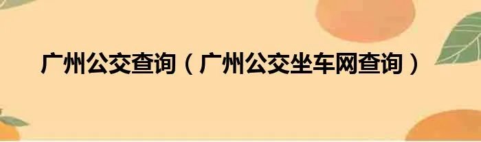 广州公交查询（广州公交坐车网查询）