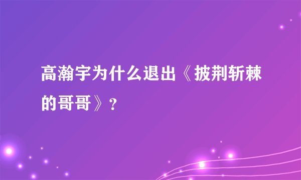 高瀚宇为什么退出《披荆斩棘的哥哥》？