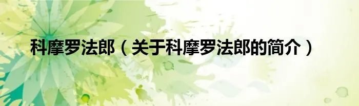 科摩罗法郎（关于科摩罗法郎的简介）