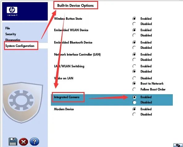 惠普笔记本6531s如何进行BIOS设置开启内置摄像头