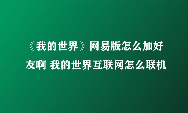 《我的世界》网易版怎么加好友啊 我的世界互联网怎么联机