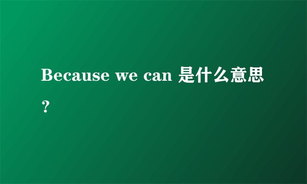 Because we can 是什么意思？