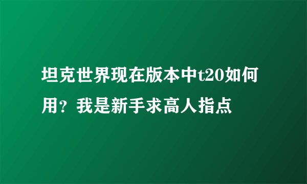 坦克世界现在版本中t20如何用？我是新手求高人指点