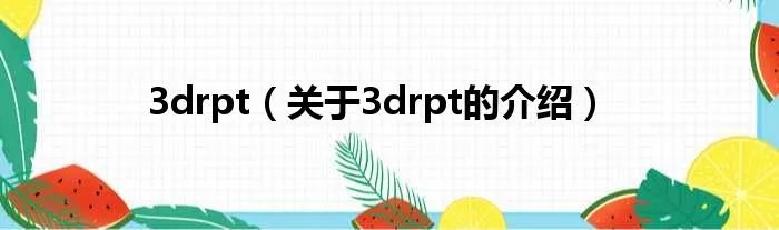 3drpt（关于3drpt的介绍）