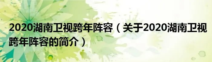 2020湖南卫视跨年阵容（关于2020湖南卫视跨年阵容的简介）