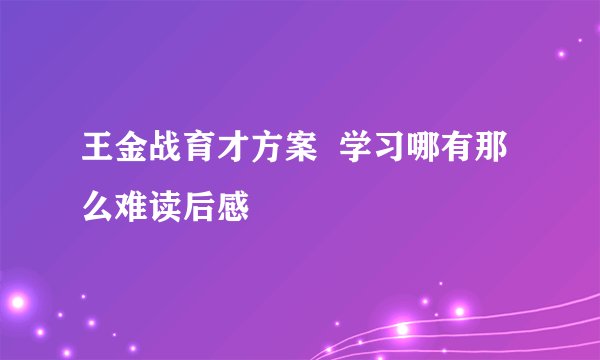 王金战育才方案  学习哪有那么难读后感