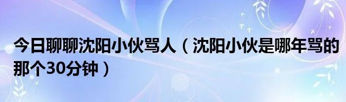今日聊聊沈阳小伙骂人（沈阳小伙是哪年骂的那个30分钟）