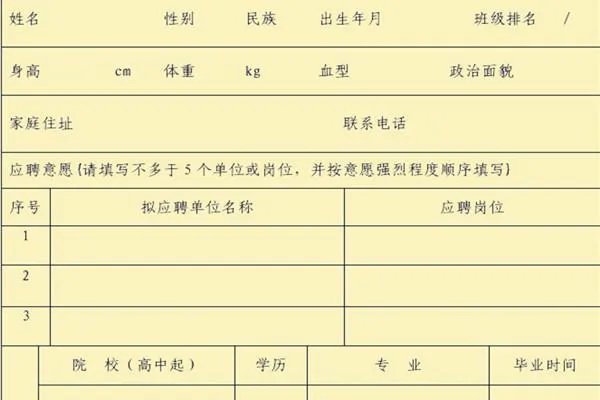 《高等学校毕业生登记表》填写样表模板