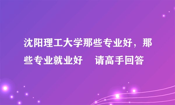 沈阳理工大学那些专业好，那些专业就业好    请高手回答