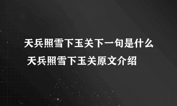 天兵照雪下玉关下一句是什么 天兵照雪下玉关原文介绍