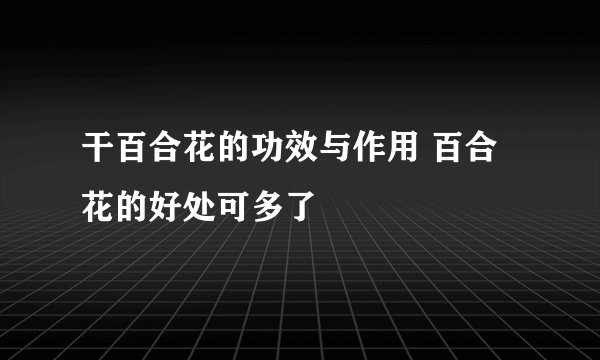 干百合花的功效与作用 百合花的好处可多了