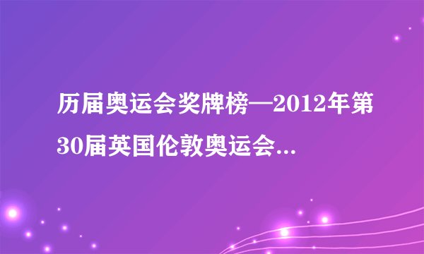历届奥运会奖牌榜—2012年第30届英国伦敦奥运会奖牌排行榜