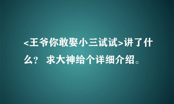 <王爷你敢娶小三试试>讲了什么？ 求大神给个详细介绍。