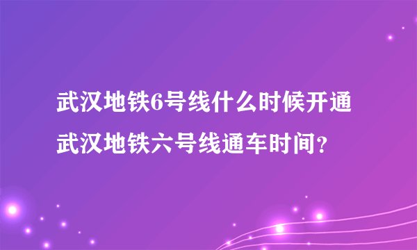 武汉地铁6号线什么时候开通武汉地铁六号线通车时间？