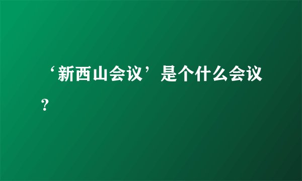 ‘新西山会议’是个什么会议？