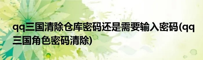 qq三国清除仓库密码还是需要输入密码(qq三国角色密码清除)